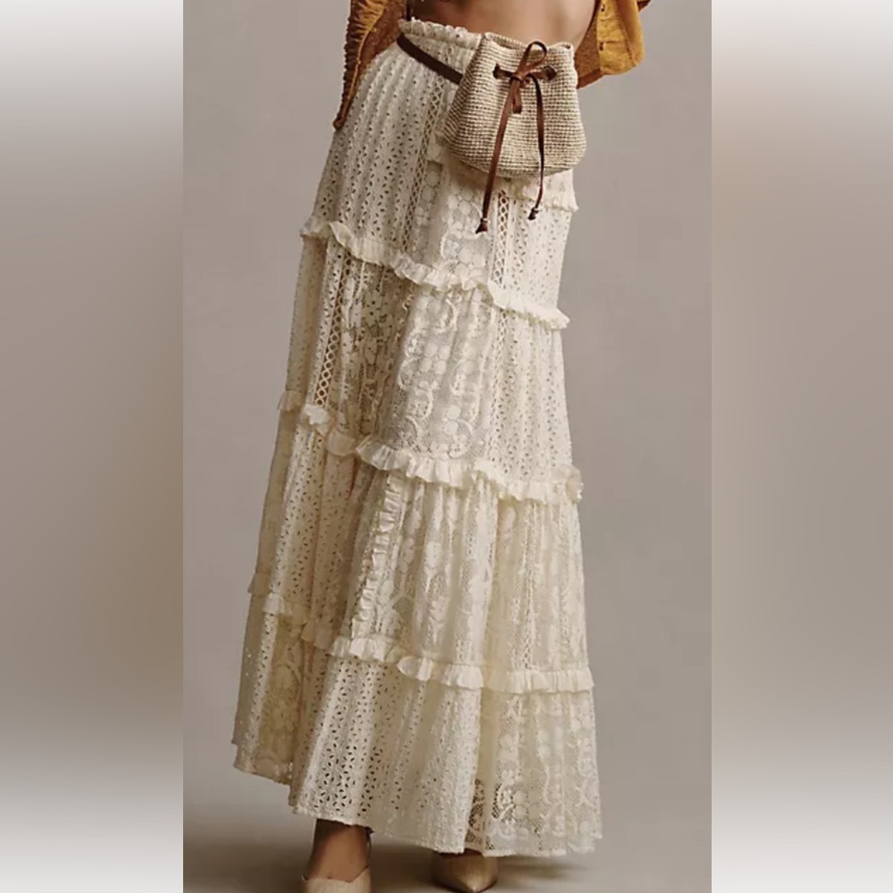 Anthropologie Cream Lace Maxi Skirt